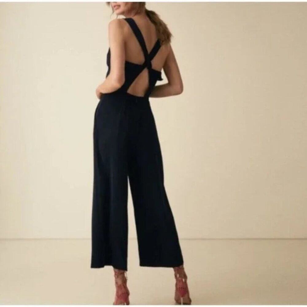 Reiss London Amika Cross Back Ruffle Jumpsuit in Navy Blue sz 2